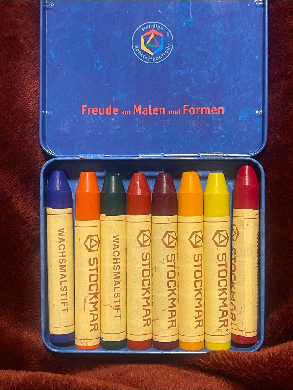 Stockmar Beeswax Stick Crayons Set of 8 in Metal Tin Wachsmalstifte Waldorf